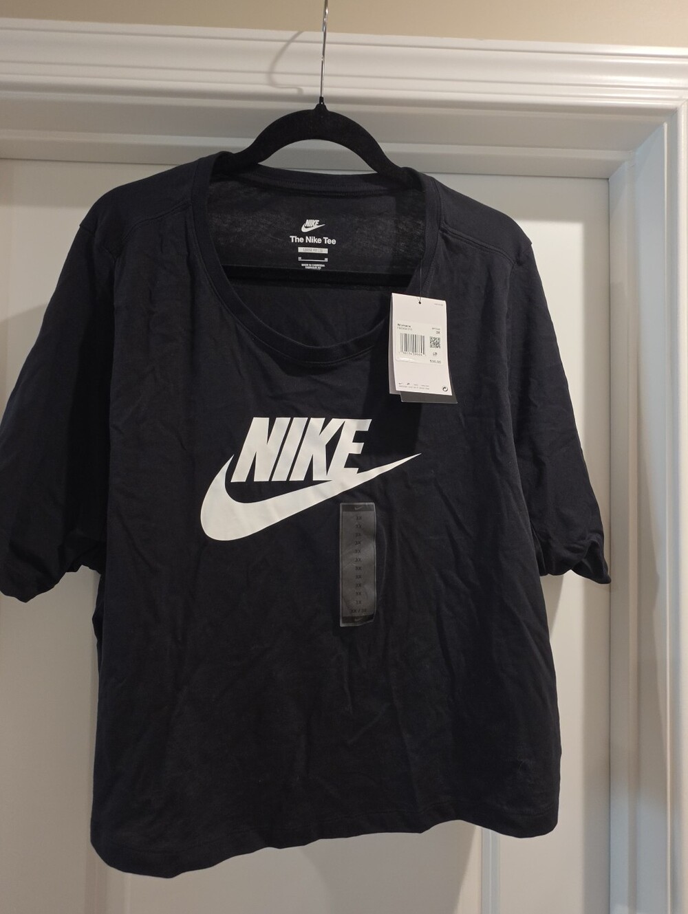 Womens Nike Black Crop Tee with White Swoosh Logo